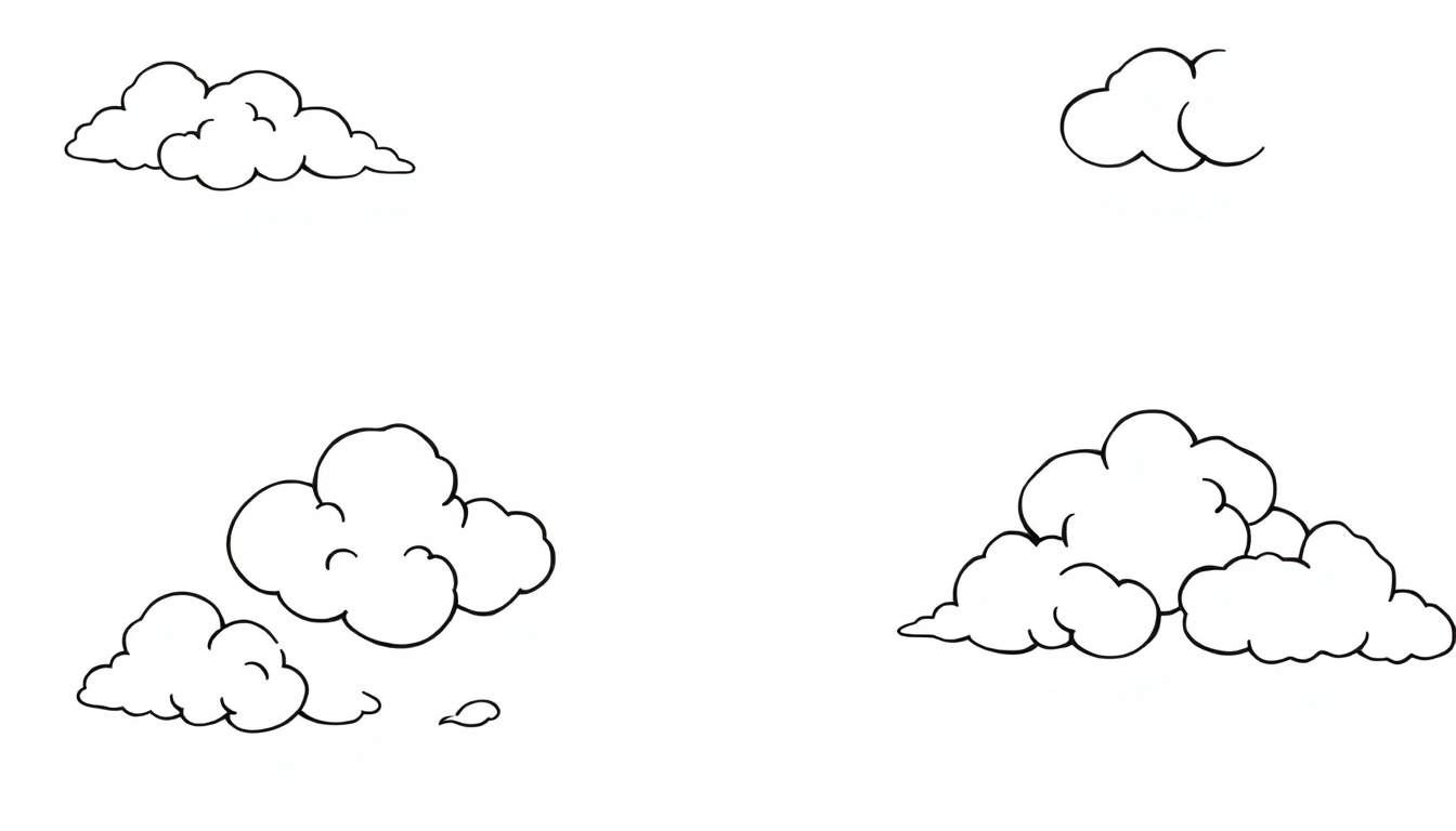 Placa de color con nubes dibujadas a mano en estilo caricaturesco.