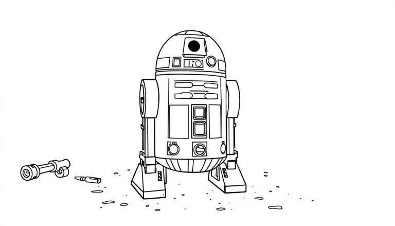 Placa de color de R2-D2, un droide astromecánico de Star Wars, listo para colorear.