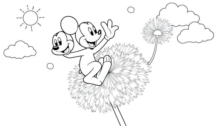 Placa de color de Mickey Mouse en un diente de león.