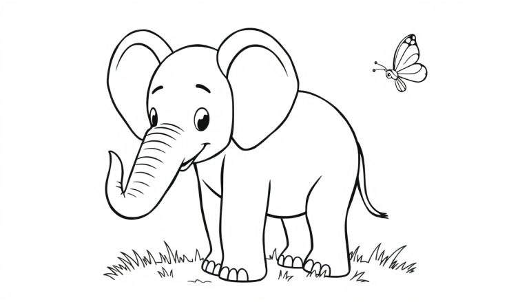Placa de color de un elefante bebé juguetón.