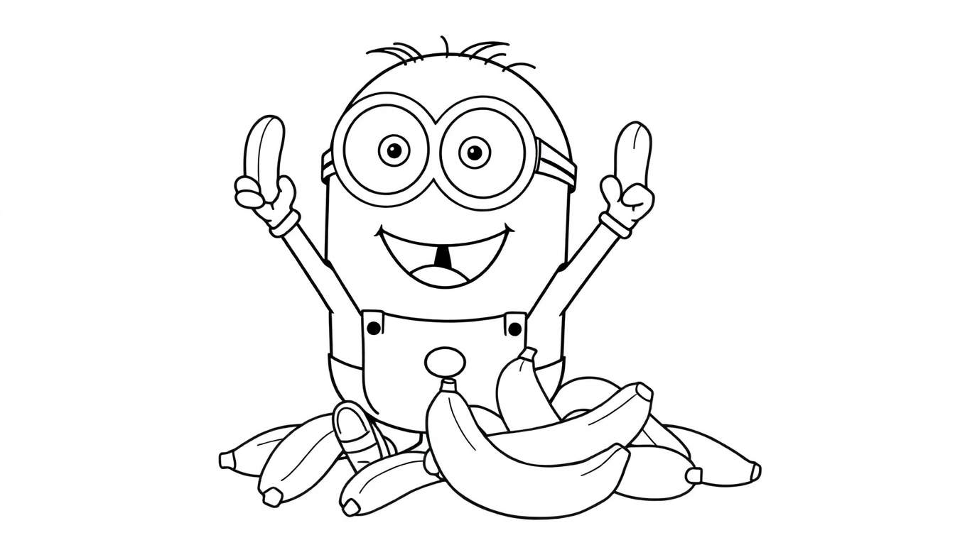 Placa de color de un Minion feliz con plátanos.
