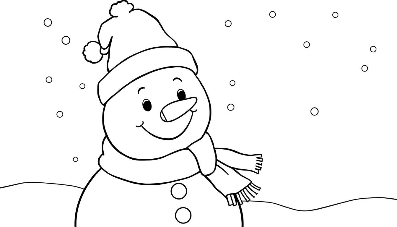 Un muñeco de nieve amigable con una placa de color sonriente bajo la nieve.