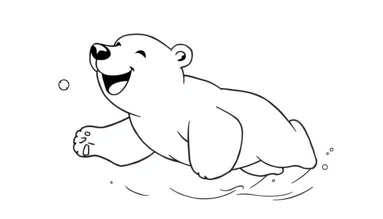 Placa de color de un oso polar de caricatura sonriendo.