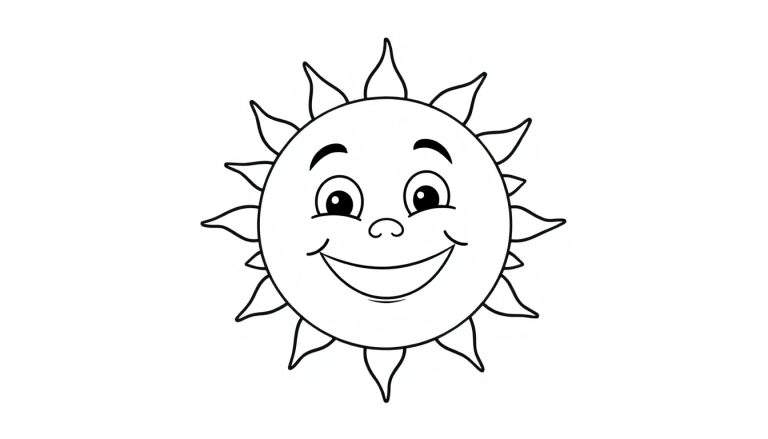 Placa de color de un sol sonriente con rayos.