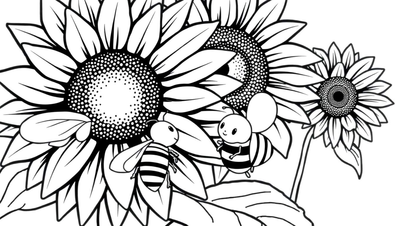 Placa de color de girasoles y abejas.