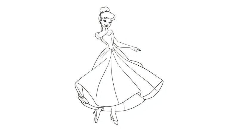 Placa de color de Cenicienta con su vestido de baile.