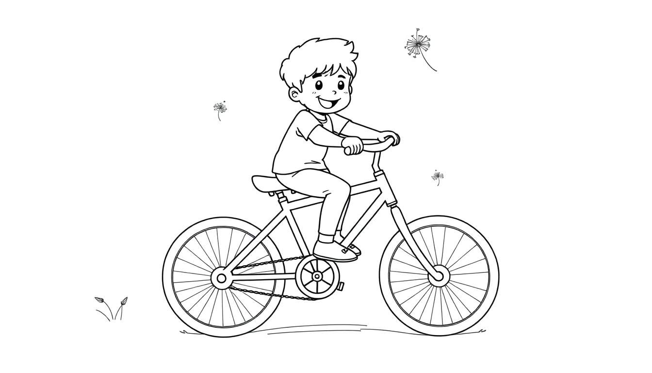 Placa de color de un niño feliz en bicicleta.