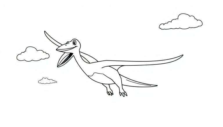Pterodáctilo de dibujos animados a punto de ser coloreado en una placa de color.