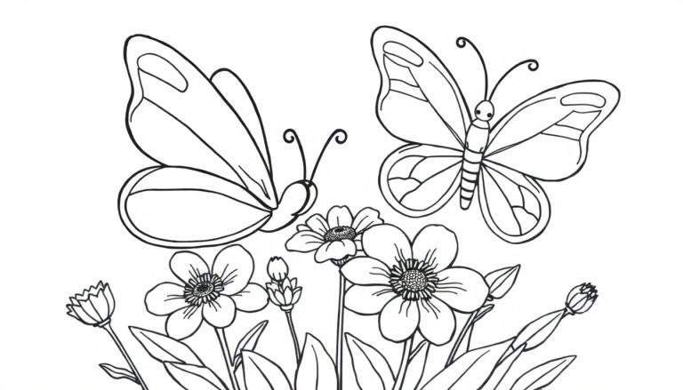 Placa de color con dos mariposas y flores.