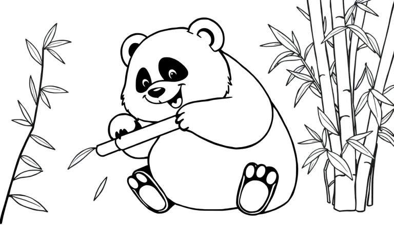 Placa de color de un panda feliz comiendo bambú.