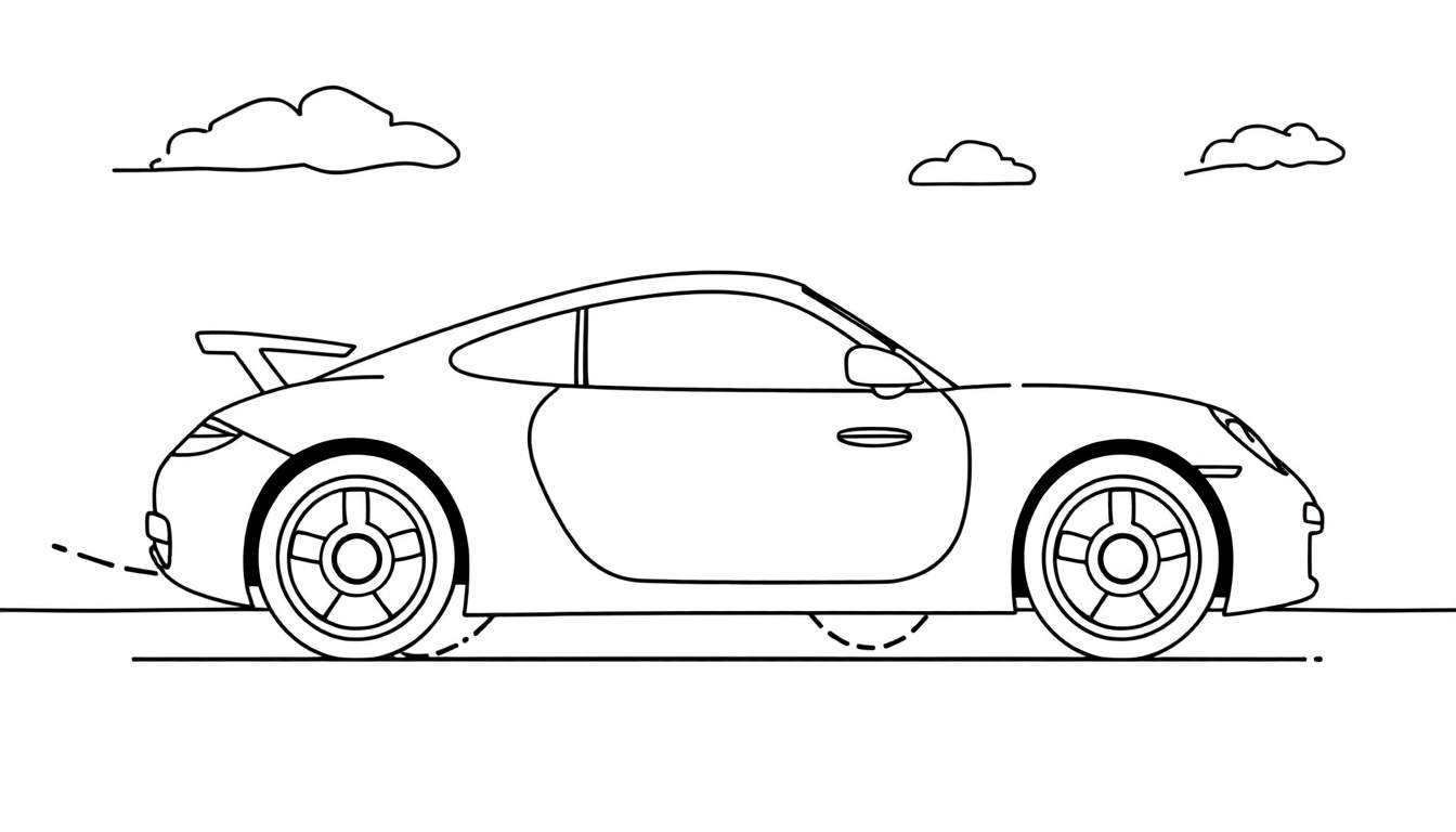 Placa de color de un coche deportivo estilo dibujo animado.
