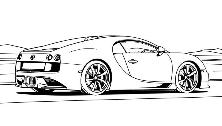 Placa de color de un Bugatti Veyron en blanco y negro para colorear.