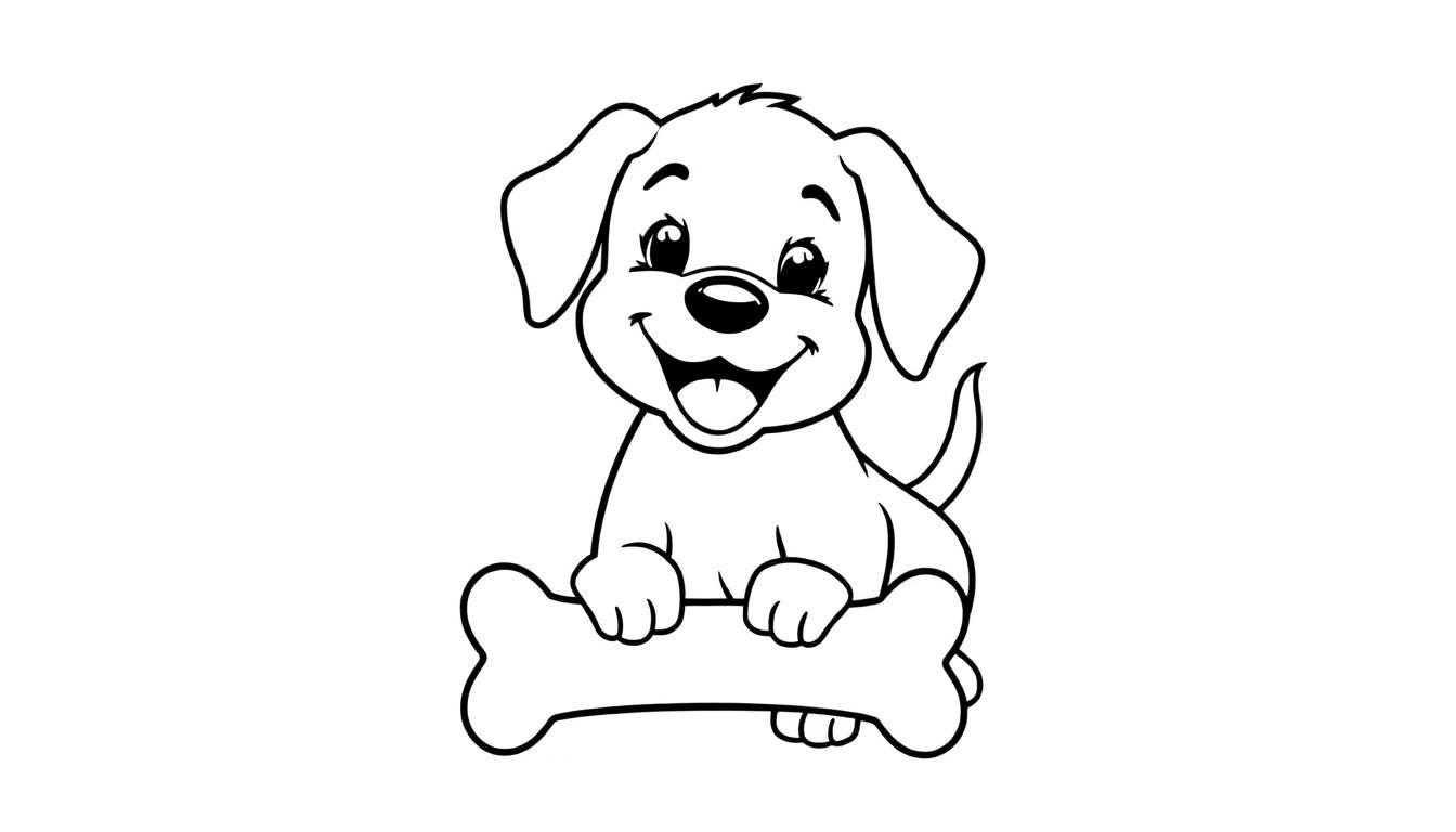 Placa de color para colorear de un cachorro tierno con un hueso.
