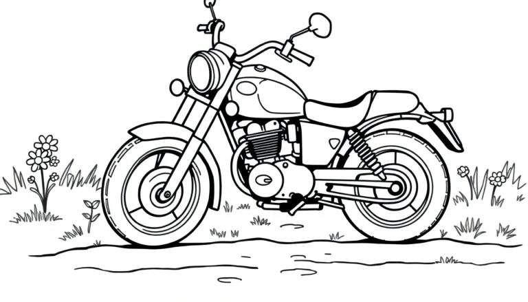 Placa de motocicleta de dibujo lineal para colorear.