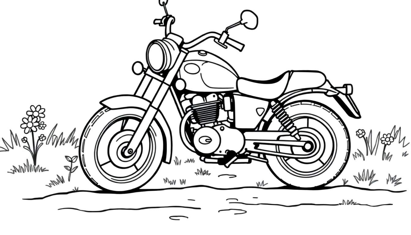 Placa de motocicleta de dibujo lineal para colorear.
