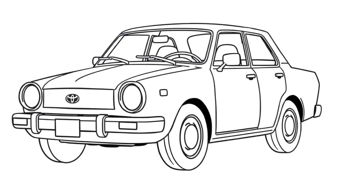 Un coche Toyota para colorear con la placa de color en blanco y negro.