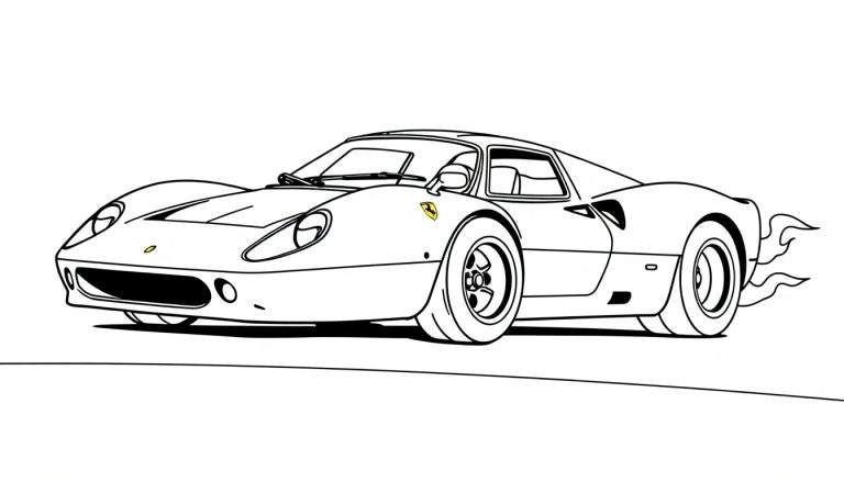 Un coche deportivo Ferrari para colorear, con muchas líneas y la palabra 'placa de color'.