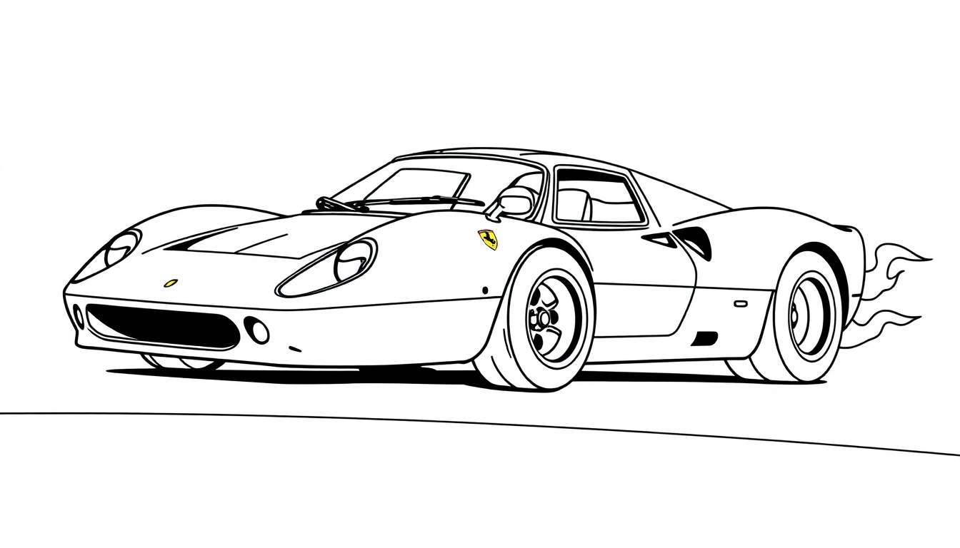 Un coche deportivo Ferrari para colorear, con muchas líneas y la palabra 'placa de color'.