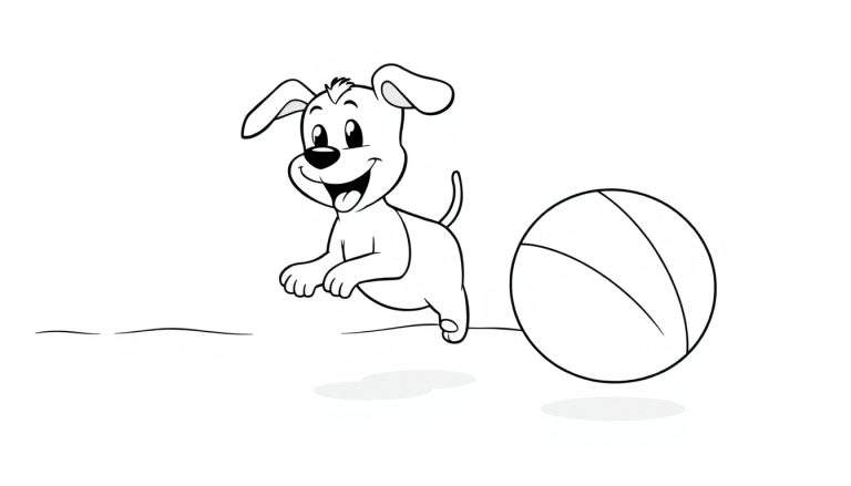 Placa de color de un cachorro feliz saltando por una pelota en la playa.