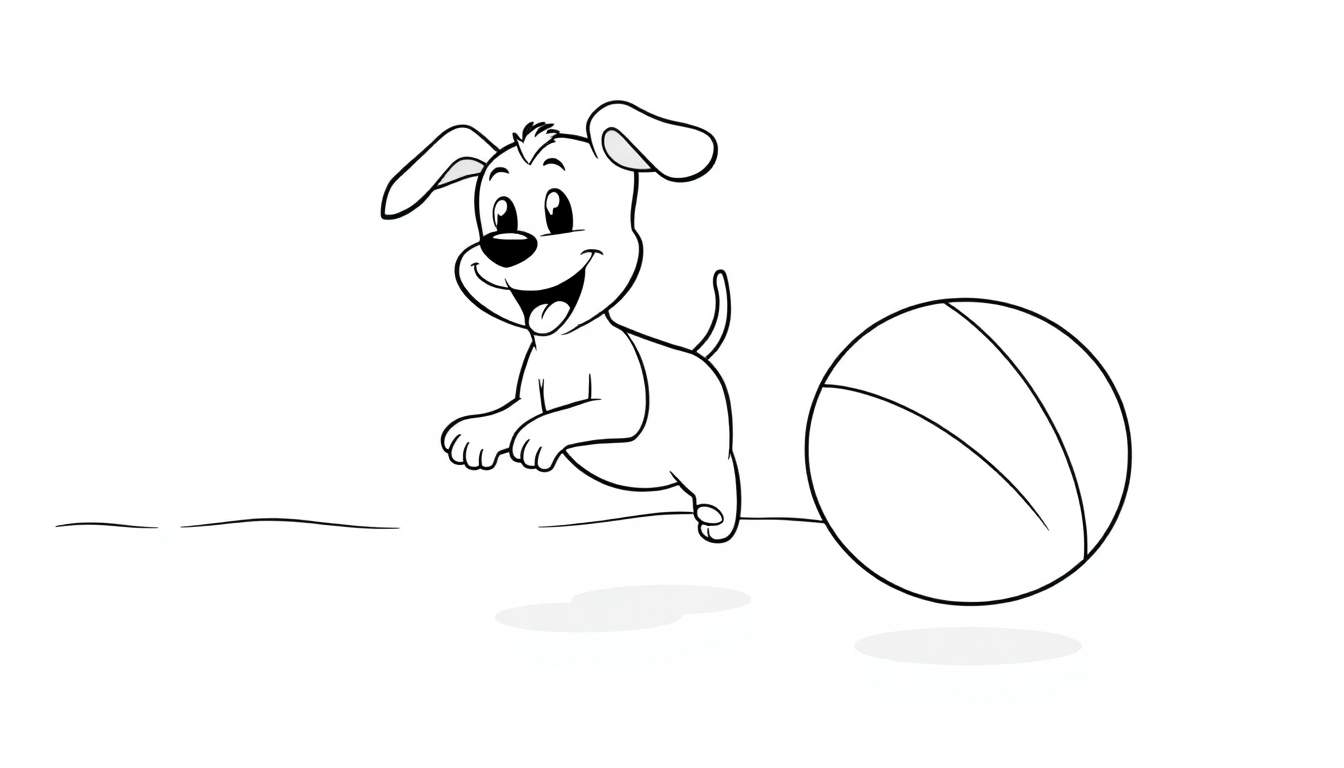 Placa de color de un cachorro feliz saltando por una pelota en la playa.