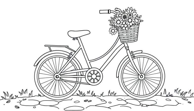Placa de color de una bicicleta vintage con cesta de flores.