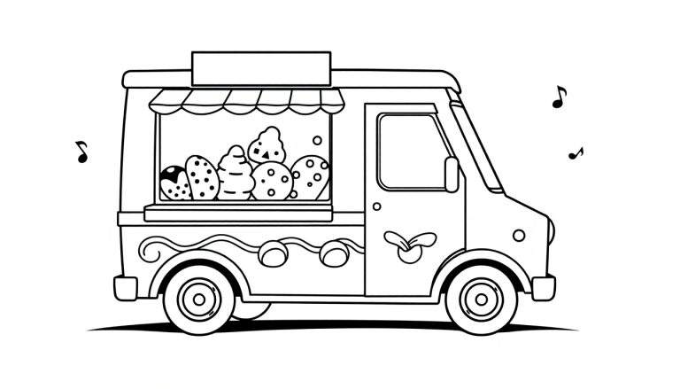 Camión de helados para colorear con gran placa de color.