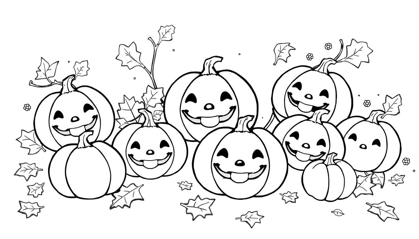 Placa de color de calabazas sonrientes de Halloween con hojas de arce