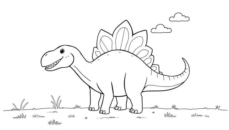 Un Stegosaurus amigable para colorear con placas de colores en la espalda.