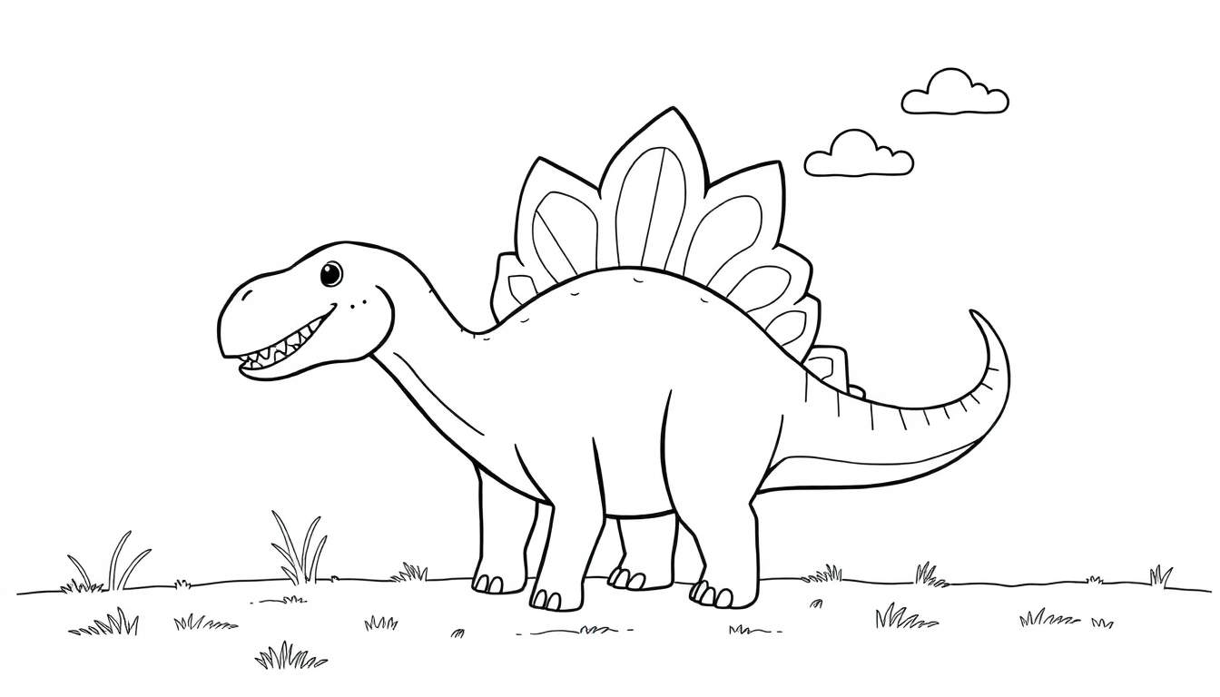 Un Stegosaurus amigable para colorear con placas de colores en la espalda.
