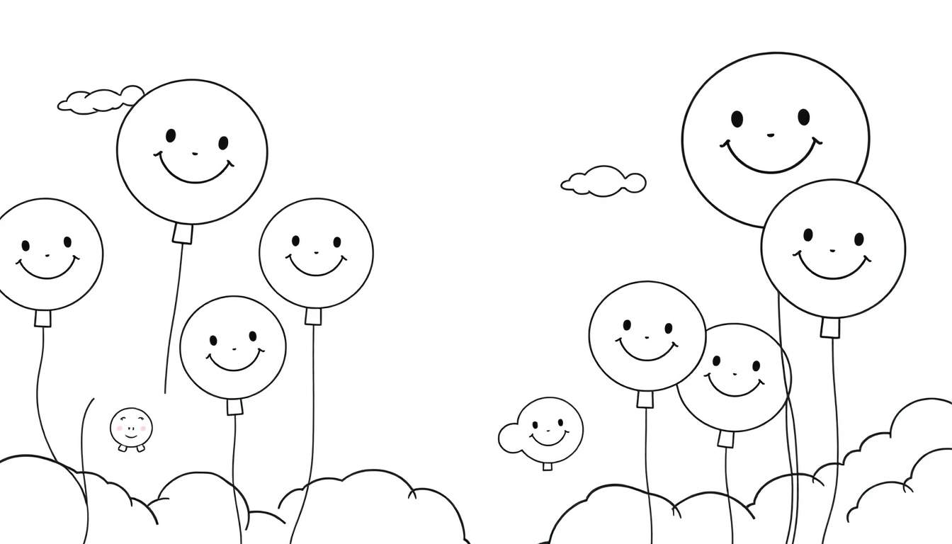 Placa de color de globos sonrientes y nubes.