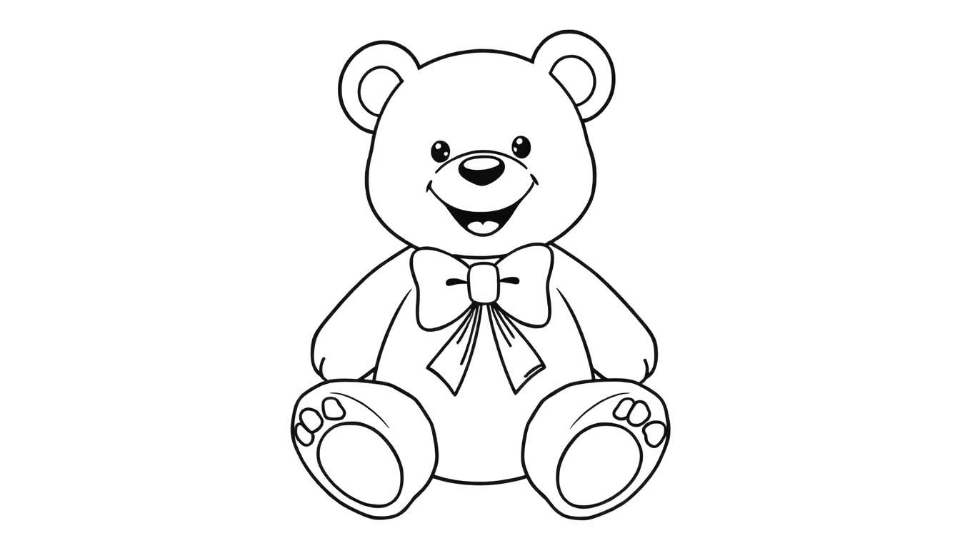 Placa de color de un osito de peluche sonriente con un gran lazo.