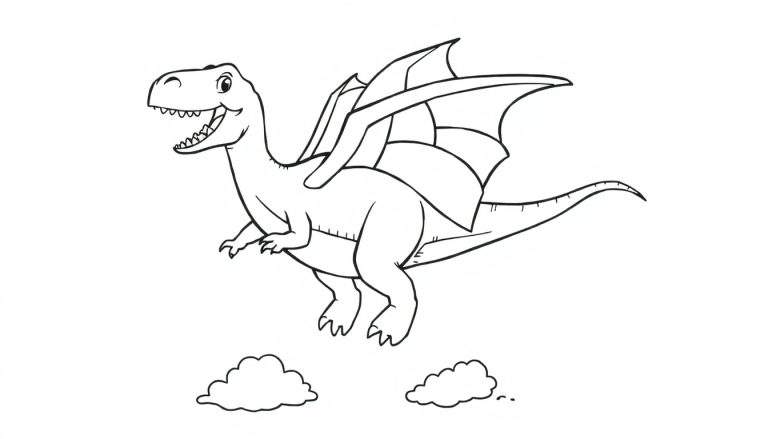 Placa de color de un simpático dragón con forma de dinosaurio con alas.