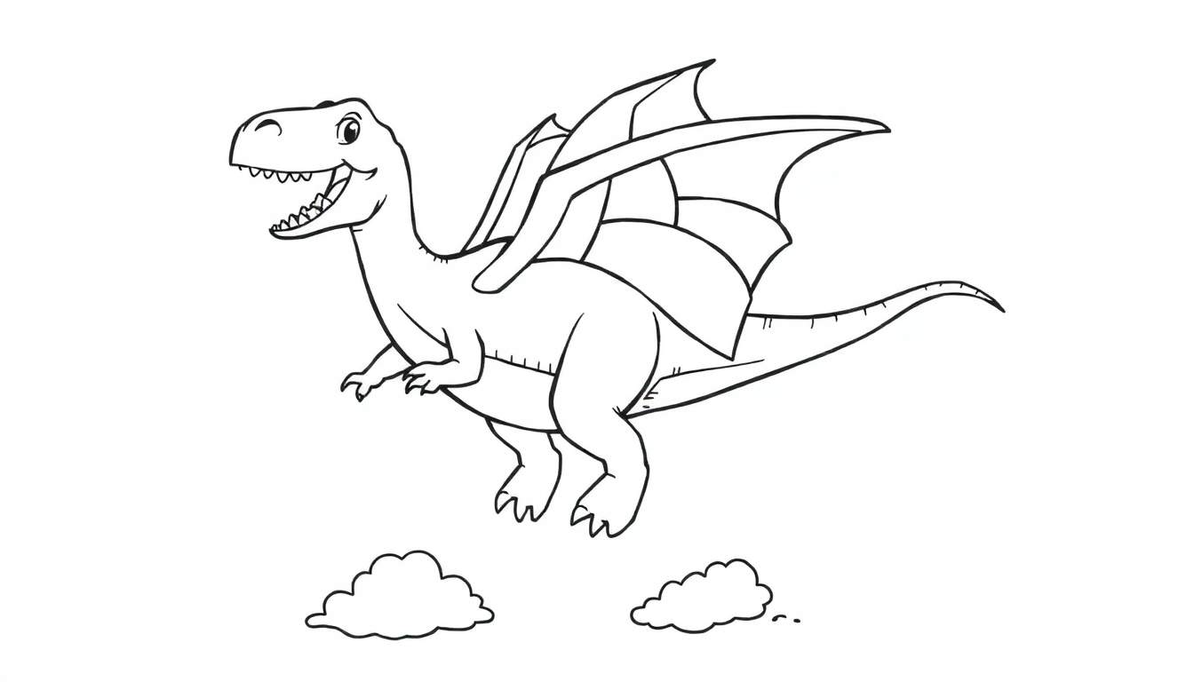 Placa de color de un simpático dragón con forma de dinosaurio con alas.