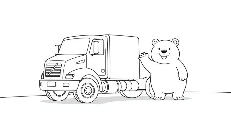 Camión Volvo y oso polar para colorear. Placa de color.