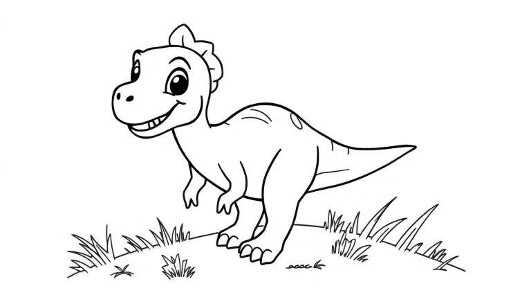 Un dinosaurio sonriente y amigable con una cresta en la cabeza, listo para ser coloreado en una placa.