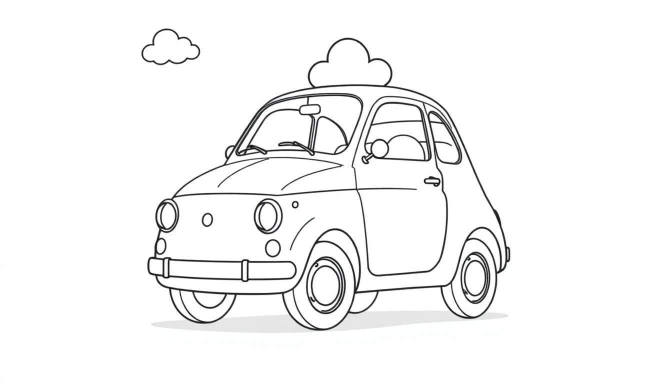 Un dibujo de un coche vintage para colorear, listo para añadirle color a la placa.
