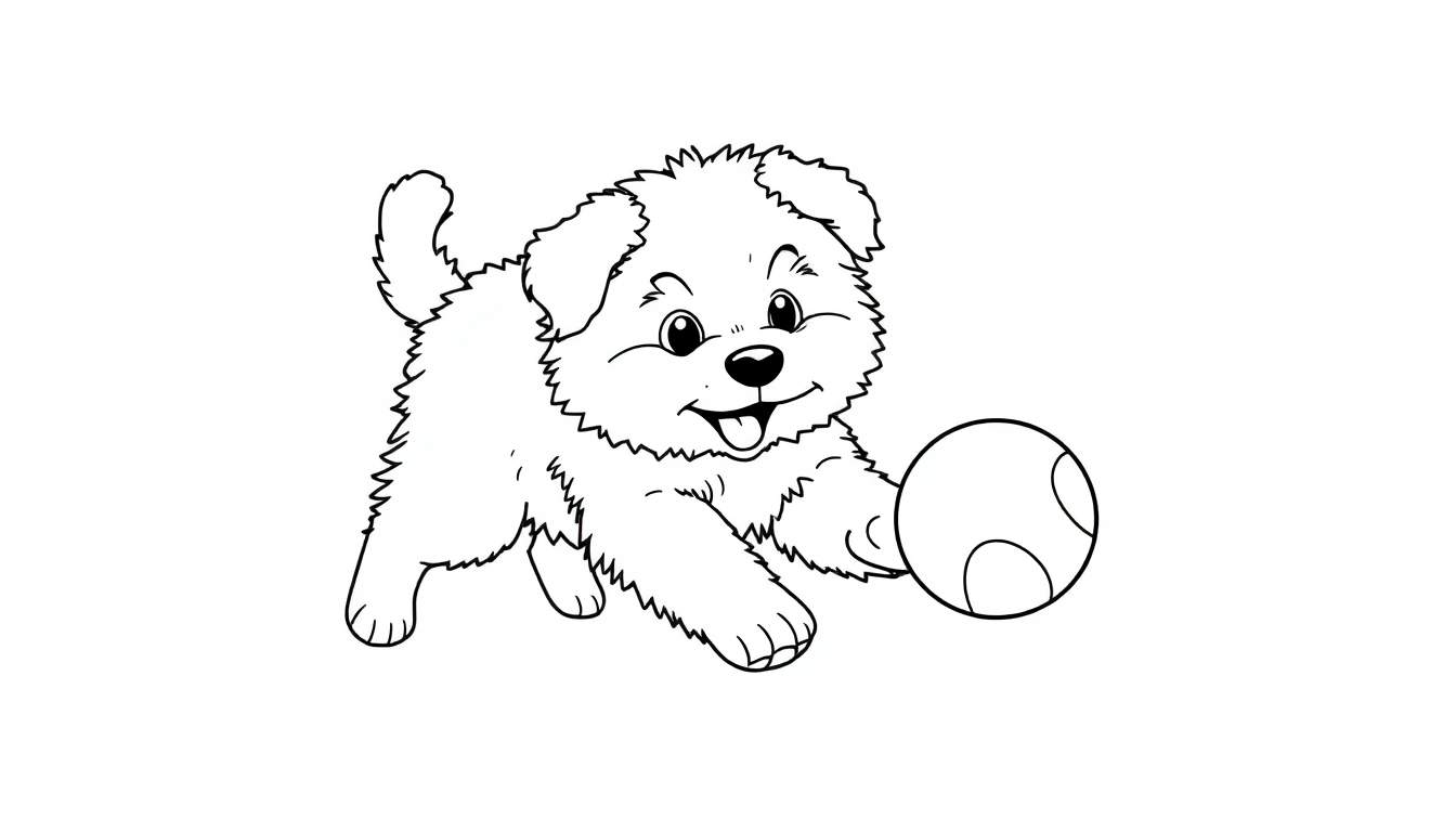 Placa de color de un cachorro jugando con una pelota.