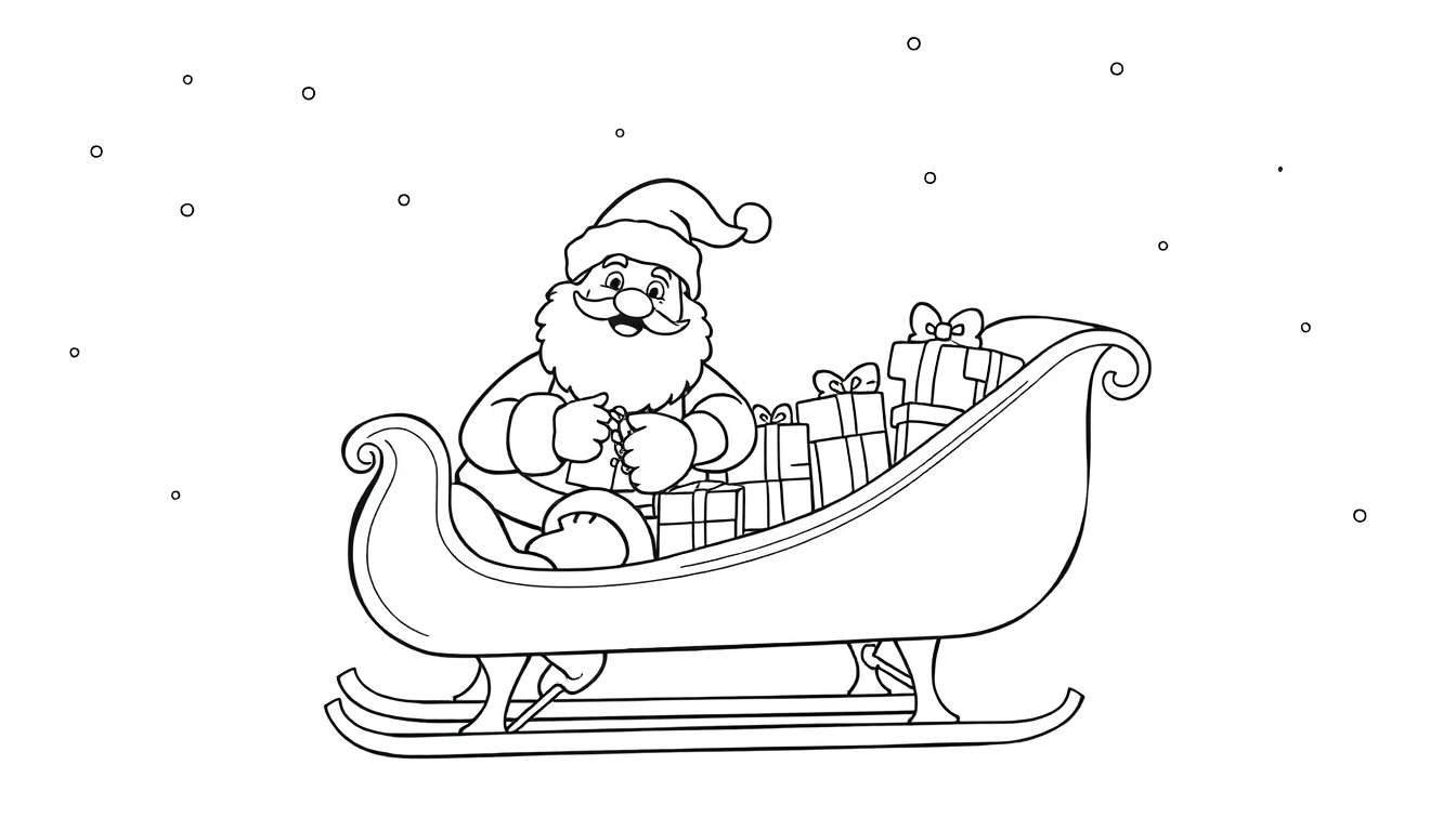 Papá Noel en su trineo, listo para repartir regalos en esta placa de color.