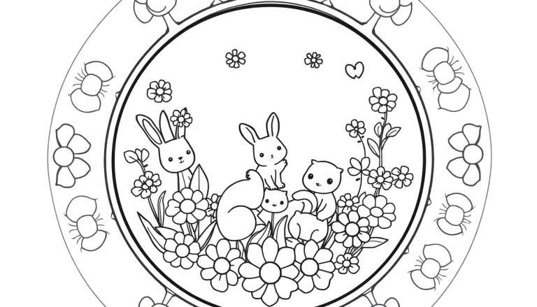 Una placa de color con un mandala de animales y flores.