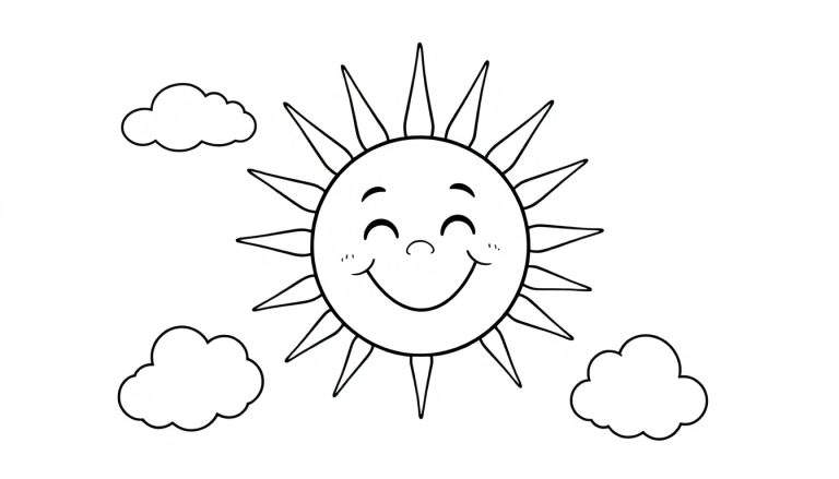 Placa de color: sol sonriente con nubes.