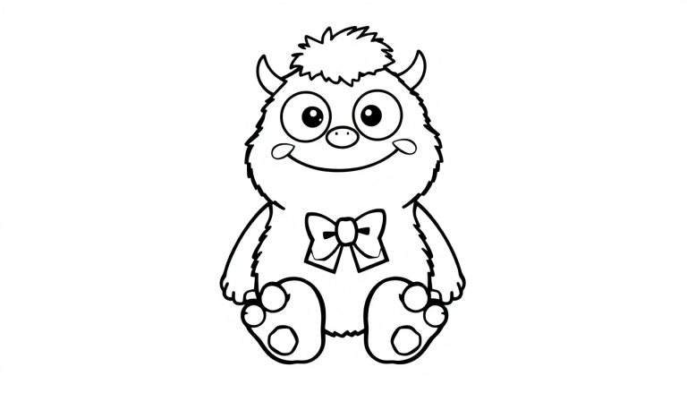 Placa de color de un monstruo de peluche amigable.