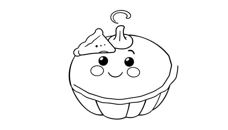 Placa de color de un cupcake sonriente.