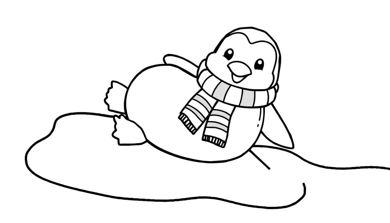 Placa de color de un pingüino feliz en una nube con bufanda.