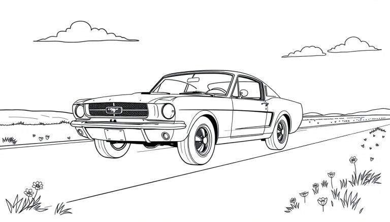 Placa de color de un Ford Mustang clásico en la carretera.