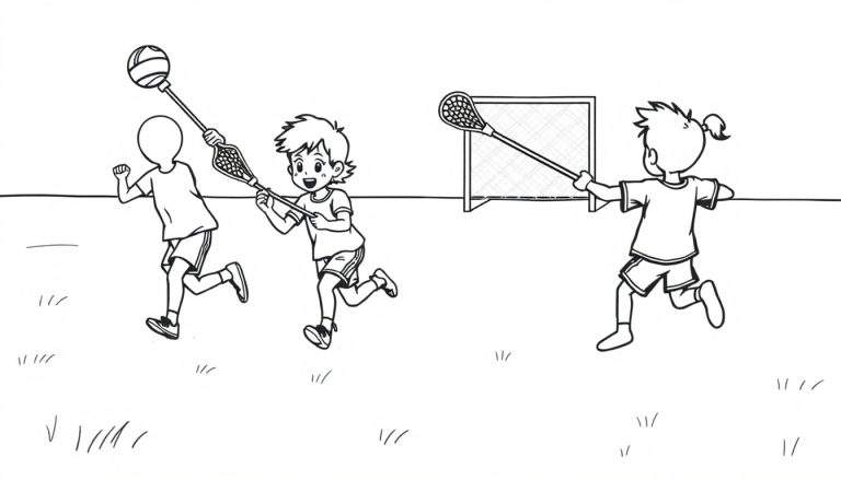 Placa de color en blanco y negro de niños jugando al lacrosse.