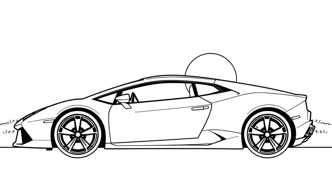 Un coche deportivo Lamborghini listo para que le añadas tu toque de color. ¡Es como una máquina de sueños esperando tu pincel!