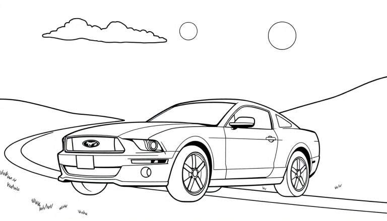Un coche Ford Mustang clásico a todo color para colorear.