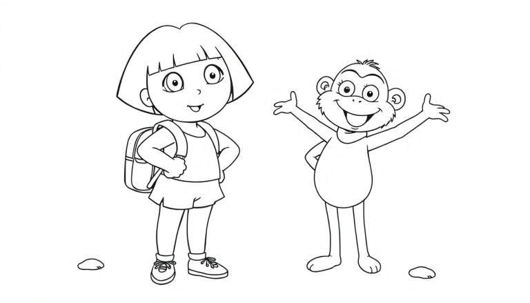 Dora la Exploradora y Botas, lista para colorear en esta placa de color.