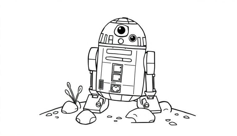 Placa de color de R2-D2 en blanco y negro.