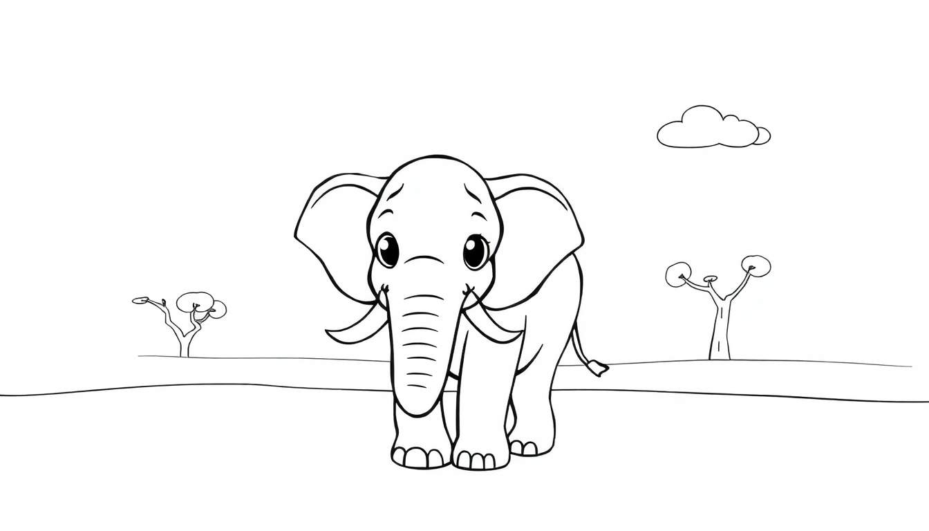 Placa de color de un elefante amigable en la sabana.